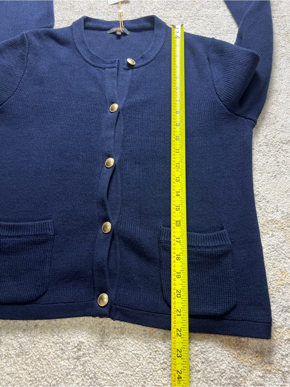 Quince Organic Cotton Sweater Jacket Navy Gold Button Cardigan Women's M NWT - Picture 11 of 11